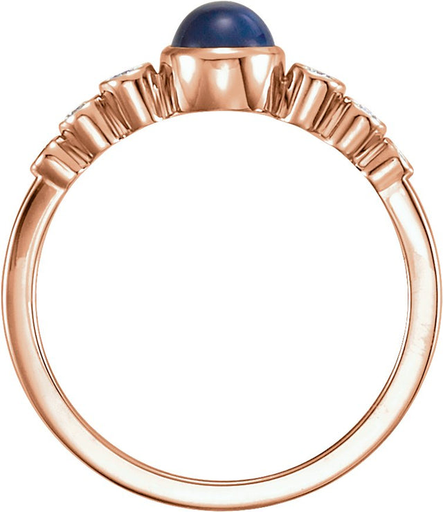 14K Gold Round Natural Blue Sapphire & Natural Diamond Bezel-Set Ring – 5mm Stones - Rose Gold - view 2
