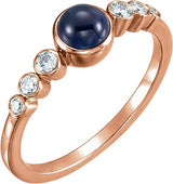 14K Gold Round Natural Blue Sapphire & Natural Diamond Bezel-Set Ring – 5mm Stones - Rose Gold