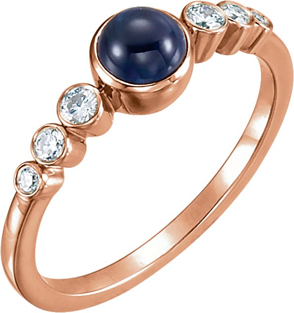 14K Gold Round Natural Blue Sapphire & Natural Diamond Bezel-Set Ring – 5mm Stones - Rose Gold