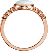 14K Gold Round Natural White Opal & Natural Diamond Bezel-Set Ring - Rose Gold - view 2