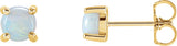 14K Gold Natural White Opal Round 4-Prong Cabochon Earrings - Yellow Gold