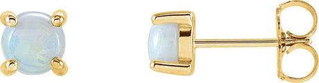 14K Gold Natural White Opal Round 4-Prong Cabochon Earrings - Yellow Gold