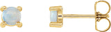14K Gold Natural White Opal Round 4-Prong Cabochon Earrings - Yellow Gold