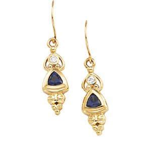 14K Gold Natural Diamond Trillion Accented Earrings
