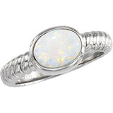14K Gold Oval Natural White Opal Cabochon Rope Ring