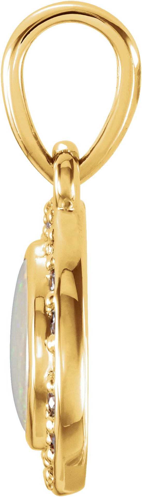 14K Gold Round Natural White Opal & Natural Diamond Bezel-Set Halo-Style Pendant – 0.08 CTW - Yellow Gold - view 2