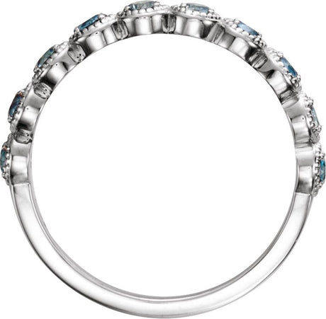 Platinum Round Natural Aquamarine Beaded Ring – 2.5mm Stones - view 2