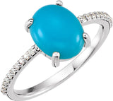 Platinum Oval Natural Turquoise & Natural Diamond Accented Cabochon Ring
