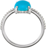 14K Gold Oval Natural Turquoise & Natural Diamond Accented Cabochon Ring - White Gold - view 2
