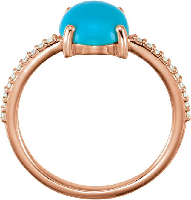 14K Gold Oval Natural Turquoise & Natural Diamond Accented Cabochon Ring - Rose Gold - view 2