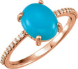 14K Gold Oval Natural Turquoise & Natural Diamond Accented Cabochon Ring - Rose Gold