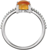 14K Gold Round Natural Citrine & Natural Diamond Accented Cabochon Ring - White Gold - view 2