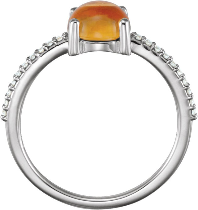 14K Gold Round Natural Citrine & Natural Diamond Accented Cabochon Ring - White Gold - view 2