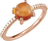 14K Gold Round Natural Citrine & Natural Diamond Accented Cabochon Ring - Rose Gold