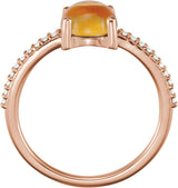 14K Gold Round Natural Citrine & Natural Diamond Accented Cabochon Ring - Rose Gold - view 2