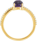 14K Gold Oval Natural Amethyst & Natural Diamond Accented Cabochon Ring - Yellow Gold - view 2