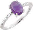 Platinum Oval Natural Amethyst & Natural Diamond Accented Cabochon Ring