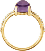 14K Gold Oval Natural Amethyst & Natural Diamond Accented Cabochon Ring - Yellow Gold - view 2