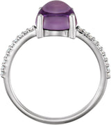 14K Gold Oval Natural Amethyst & Natural Diamond Accented Cabochon Ring - White Gold - view 2