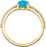 14K Gold Oval Natural Turquoise & Natural Diamond Accented Cabochon Ring - Yellow Gold - view 2