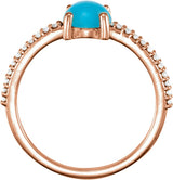 14K Gold Oval Natural Turquoise & Natural Diamond Accented Cabochon Ring - Rose Gold - view 2