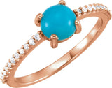 14K Gold Oval Natural Turquoise & Natural Diamond Accented Cabochon Ring - Rose Gold