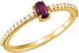 14K Gold Oval Natural Pink Tourmaline & Natural Diamond Accented Cabochon Ring - Yellow Gold