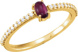 14K Gold Oval Natural Pink Tourmaline & Natural Diamond Accented Cabochon Ring - Yellow Gold
