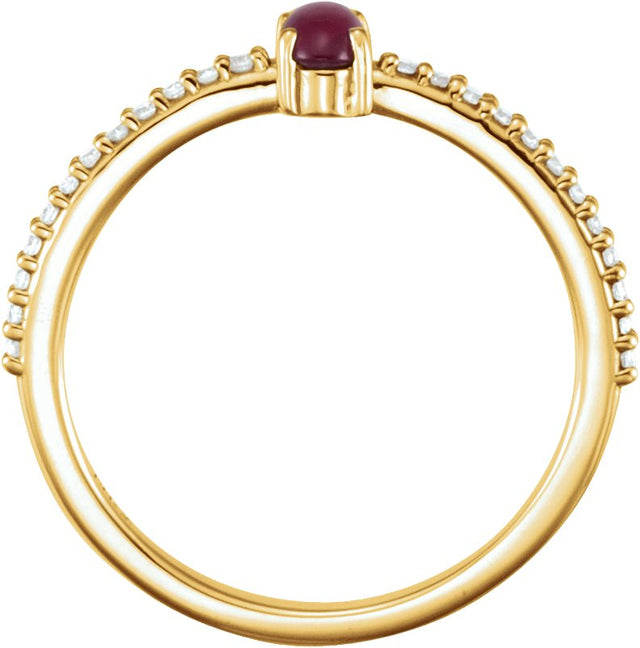 14K Gold Oval Natural Pink Tourmaline & Natural Diamond Accented Cabochon Ring - Yellow Gold - view 2