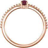 14K Gold Oval Natural Pink Tourmaline & Natural Diamond Accented Cabochon Ring - Rose Gold - view 2
