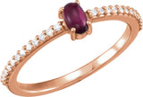 14K Gold Oval Natural Pink Tourmaline & Natural Diamond Accented Cabochon Ring - Rose Gold