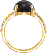 14K Gold Oval Natural Black Onyx & Natural Diamond Accented Cabochon Ring - Yellow Gold - view 2