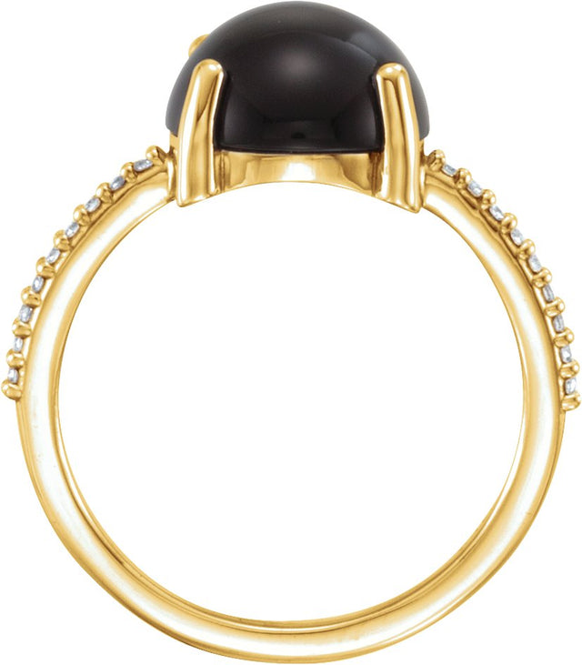 14K Gold Oval Natural Black Onyx & Natural Diamond Accented Cabochon Ring - Yellow Gold - view 2