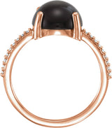 14K Gold Oval Natural Black Onyx & Natural Diamond Accented Cabochon Ring - Rose Gold - view 2