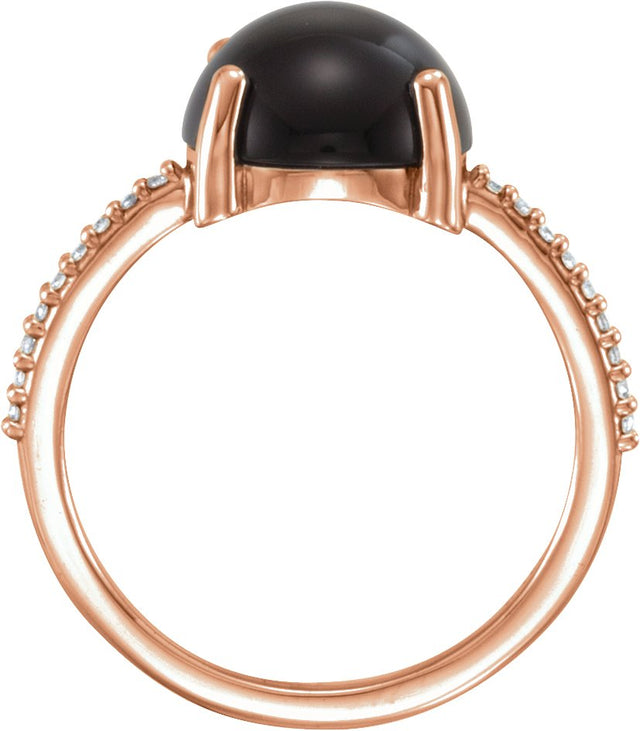 14K Gold Oval Natural Black Onyx & Natural Diamond Accented Cabochon Ring - Rose Gold - view 2