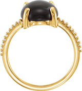 14K Gold Oval Natural Black Onyx & Natural Diamond Accented Cabochon Ring - Yellow Gold - view 2