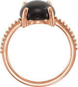 14K Gold Oval Natural Black Onyx & Natural Diamond Accented Cabochon Ring - Rose Gold - view 2