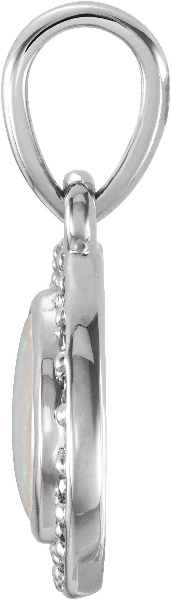 Platinum Round Natural White Opal & Natural Diamond Bezel-Set Halo-Style Pendant – 0.08 CTW - view 2