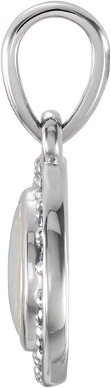 14K Gold Round Natural White Opal & Natural Diamond Bezel-Set Halo-Style Pendant – 0.08 CTW - White Gold - view 2