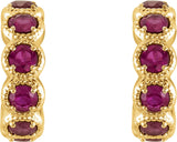 14K Gold Round Lab-Grown Ruby Accented Hoop Earrings - Yellow Gold - view 4