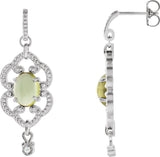 14K Gold Oval Natural Peridot & Natural Diamond Granulated Earrings - White Gold