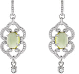 14K Gold Oval Natural Peridot & Natural Diamond Granulated Earrings - White Gold - view 2
