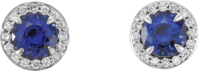 14K Gold Natural Blue Sapphire Round 4-Prong Halo-Style Earrings – 3.5-5mm Stones - White Gold - view 4