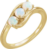 14K Gold Round Natural Opal Three-Stone Cabochon Ring - Yellow Gold