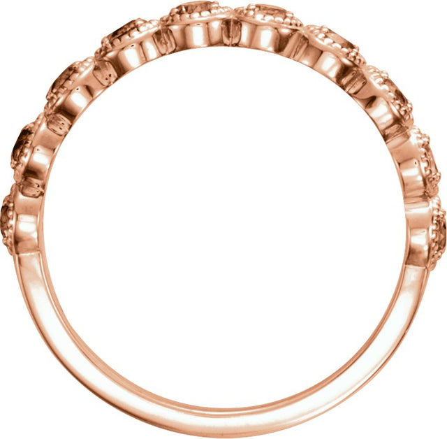 14K Gold Round Natural Aquamarine Beaded Ring – 2.5mm Stones - Rose Gold - view 2