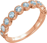 14K Gold Round Natural Aquamarine Beaded Ring – 2.5mm Stones - Rose Gold
