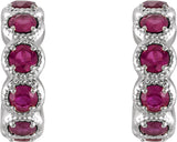14K Gold Round Lab-Grown Ruby Accented Hoop Earrings - White Gold - view 4