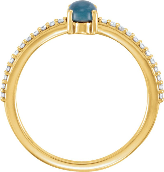 14K Gold Oval Natural London Blue Topaz & Natural Diamond Accented Cabochon Ring - Yellow Gold - view 2