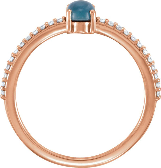 14K Gold Oval Natural London Blue Topaz & Natural Diamond Accented Cabochon Ring - Rose Gold - view 2
