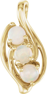 14K Gold Round Natural White Opal Three-Stone Cabochon Pendant - Yellow Gold